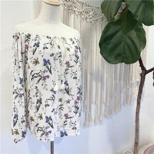 Urban Outfitters Floral Off the Shoulder Peasant Shirt Top Blouse - Size Medium